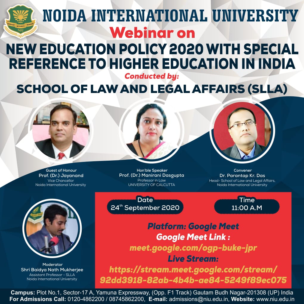 Webinar: New Education Policy 2020 with Special Reference to Higher Education in India